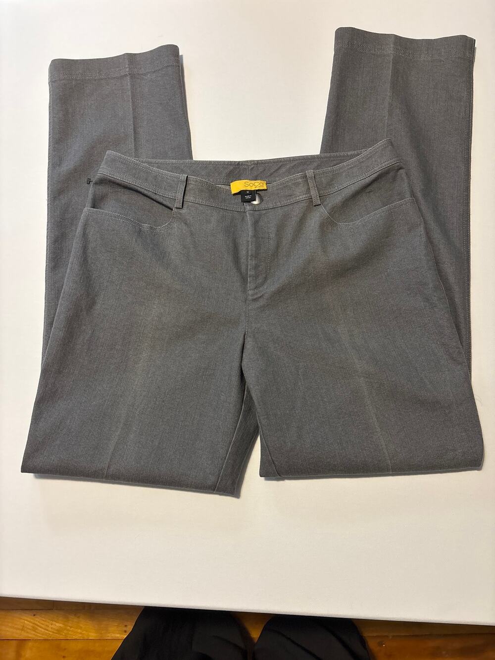 SoCa St John Pants SZ 12 Gray Stretch Pants Pockets 33" Inseam in Cotton Blend